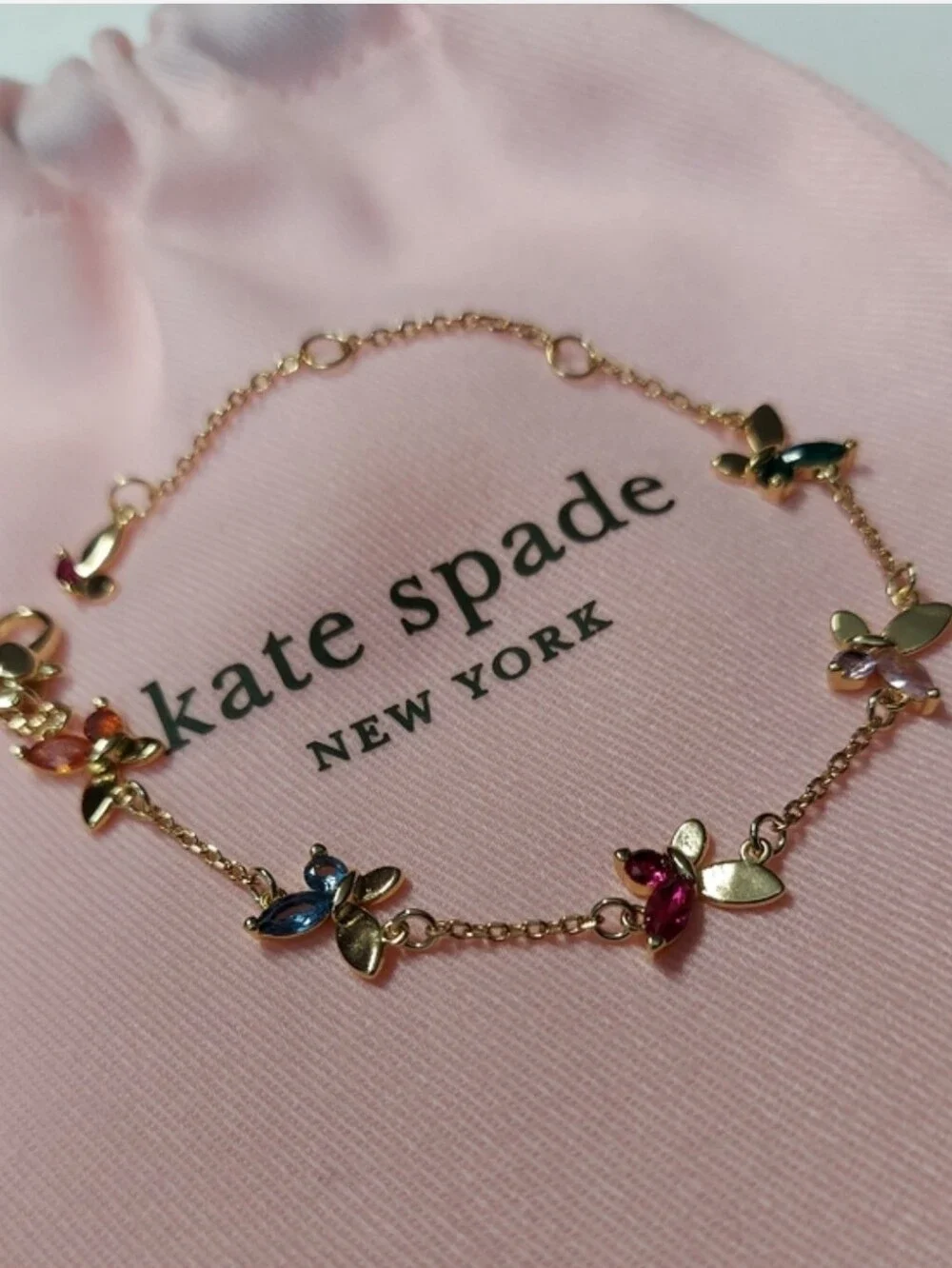 kate spade Gold  Social Butterfly Chain Bracelet with Multicolor Gems - Picture 3 of 5